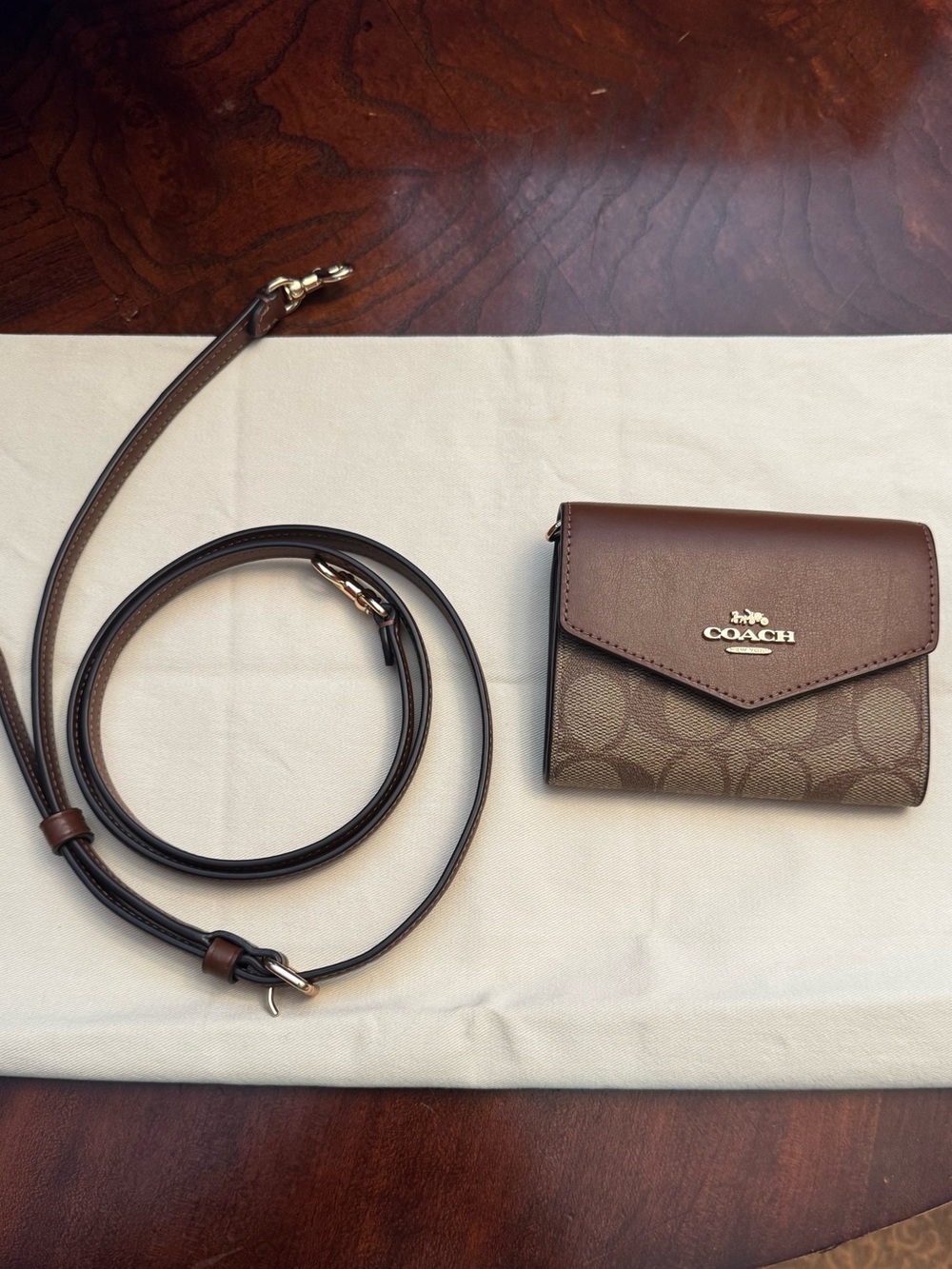 Coach Brown Signature Mini Wallet Crossbody